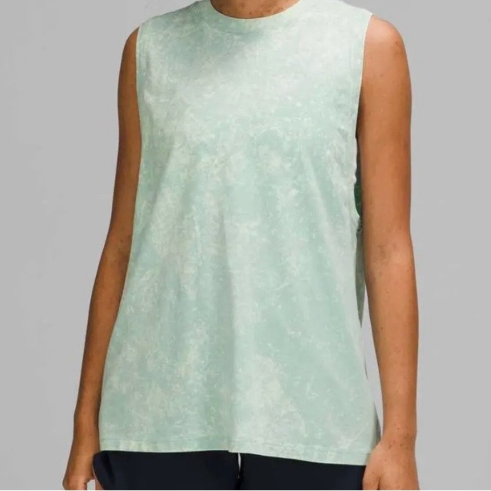 Lululemon All Yours Tank Top in the Cloudy Wash Arctic Green colorway.